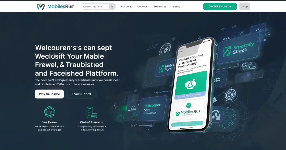 **Alt Text:** "MobilesRus platform showcasing new and refurbished smartphones with transparent pricing, verified authenticity, warranty coverage, and sustainable trade-in options for budget-conscious buyers."